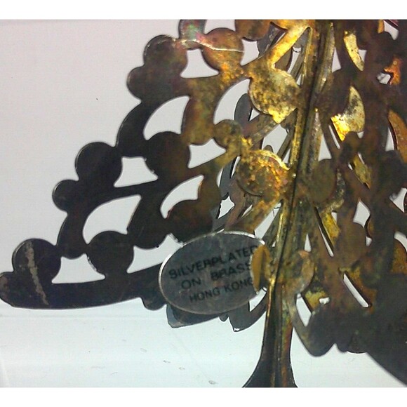 Vintage 1960s Silverplate over Brass Christmas Tree Ornament Hong Kong 3 Inch - Picture 3 of 3